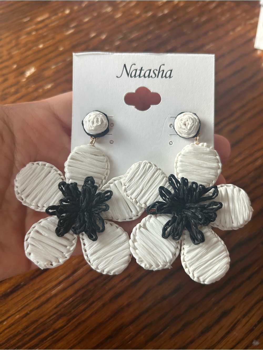Natasha Couture White and Black Floral Drop Earrings - Picture 2 of 4
